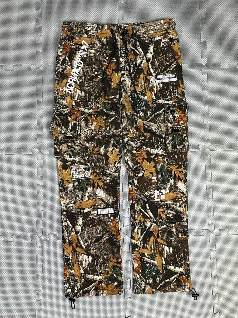 RGSTR Pants Mens M Camouflage Cargo Streetwear Drawstring Tree Leaf Camo